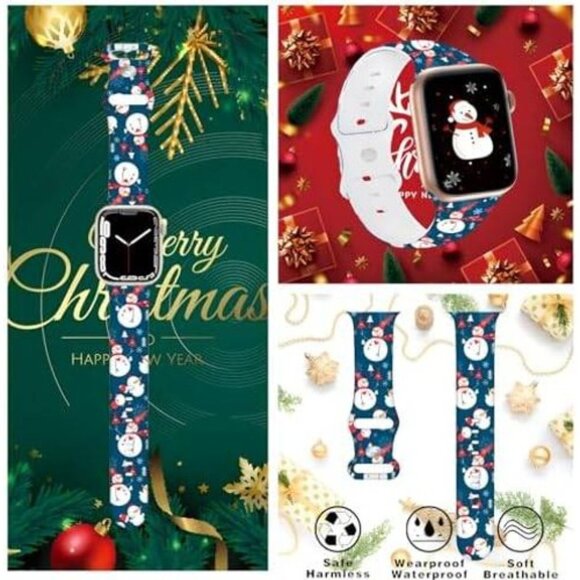 Snowman Winter iWatch Bands, Silicone Sport Strap, Fits All Apple Watch Sizes - Picture 3 of 7